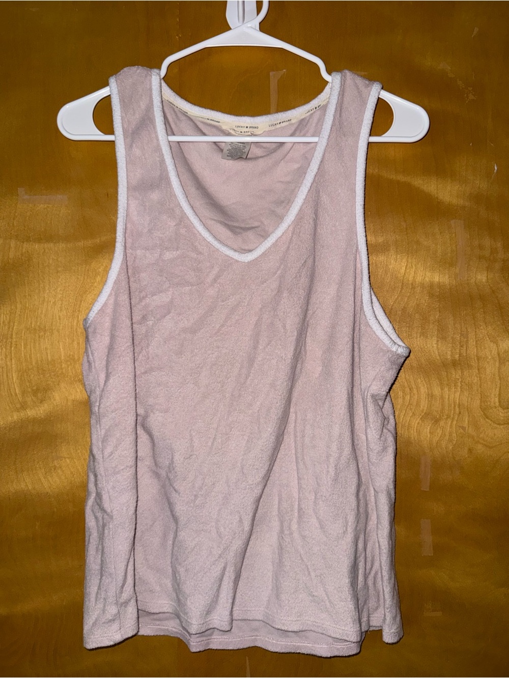 Lucky Brand Pale Pink Terry Tank with White Trim
